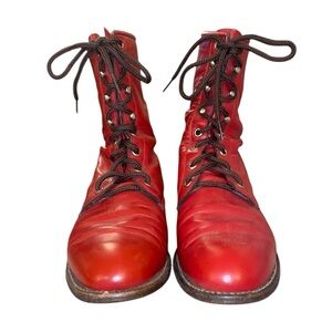 vintage justin boots red leather lace up Roper boots